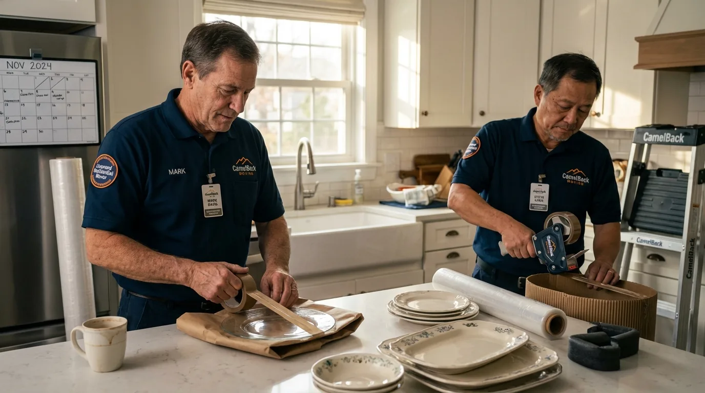 Professional crew packing kitchen dishware in Gervais, OR